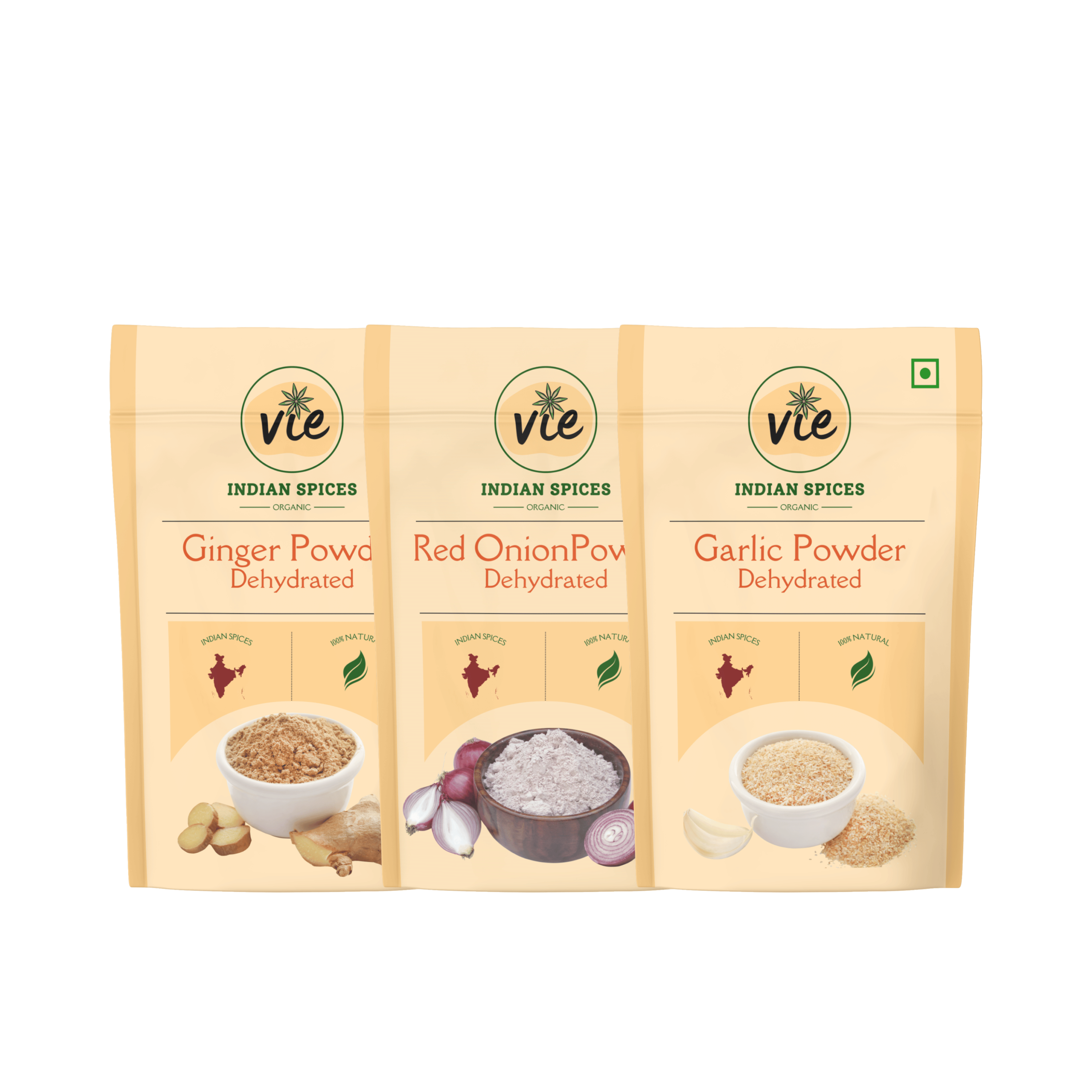 Dehydrated Ginger,Onion,Garlic Powder Spices Combo Pack